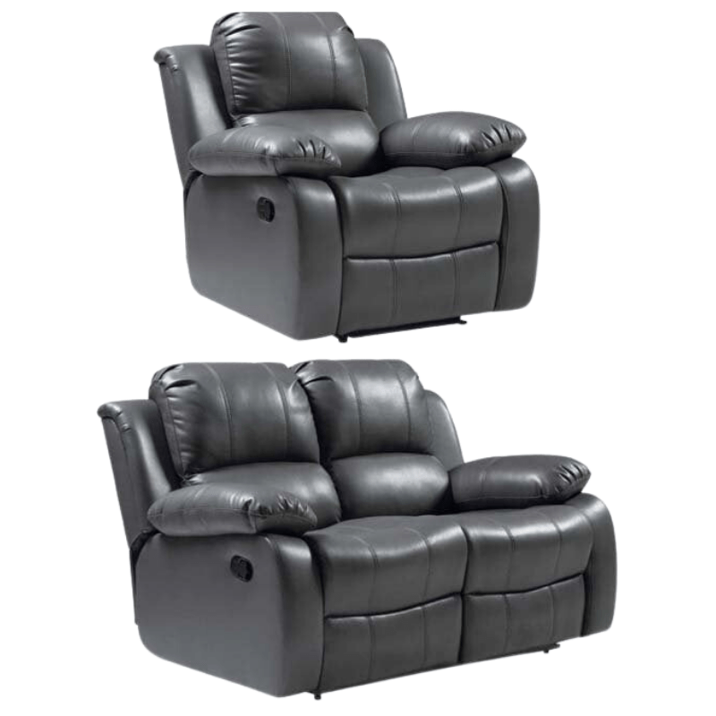 Valencia Grey Leather Manual Recliner 2+1 Seater Sofa Set - Furniture Instore