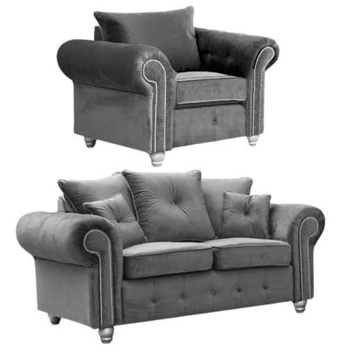 Olympia Grey Fabric Velvet 2+1 Seater Sofa Set