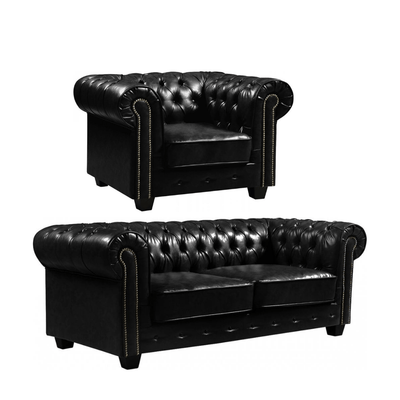 Chesterfield Black Leather Antique 3+1 Seater Sofa Set