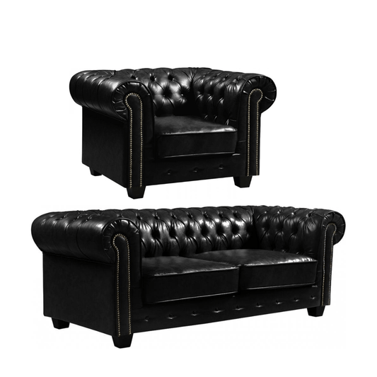 Chesterfield Black Leather Antique 3+1 Seater Sofa Set - Furniture Instore