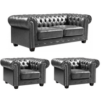 Chesterfield Grey Leather Antique 3+1+1 Seater Sofa Set