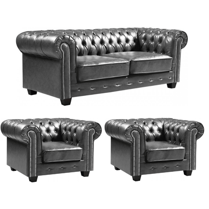 Chesterfield Grey Leather Antique 3+1+1 Seater Sofa Set - Furniture Instore