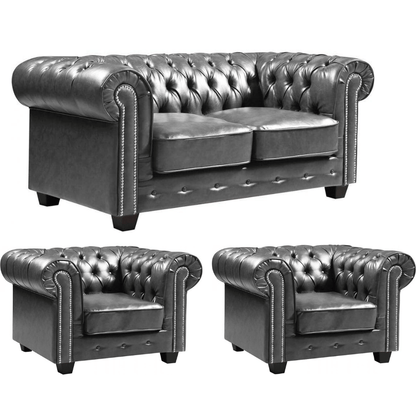 Chesterfield Grey Leather Antique 2+1+1 Seater Sofa Set - Furniture Instore