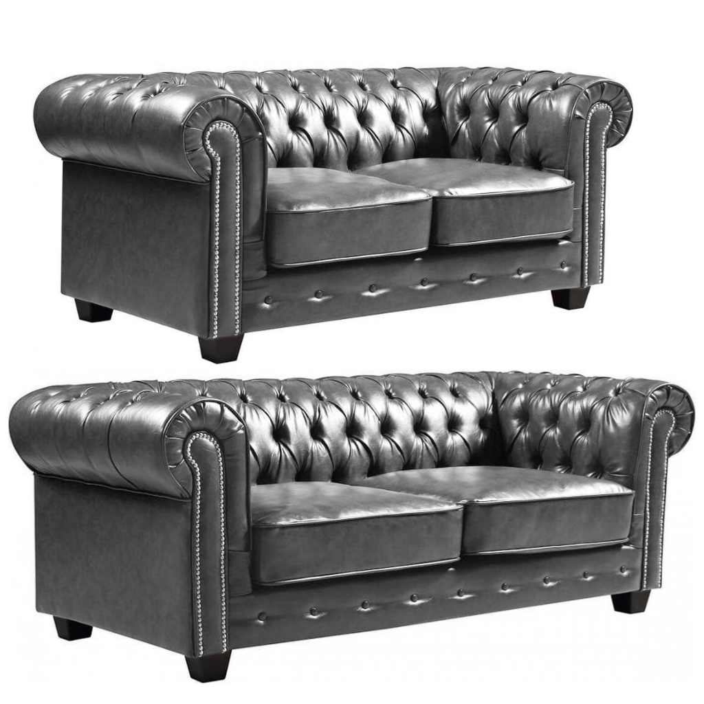 Chesterfield Grey Leather Antique 3+2+1 Seater Sofa Set - Furniture Instore