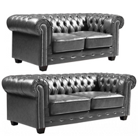 Chesterfield Grey Leather Antique 3+2+1 Seater Sofa Set