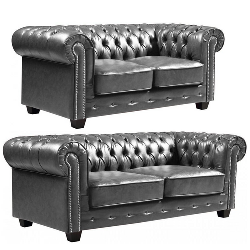 Chesterfield Grey Leather Antique 3+2+1 Seater Sofa Set