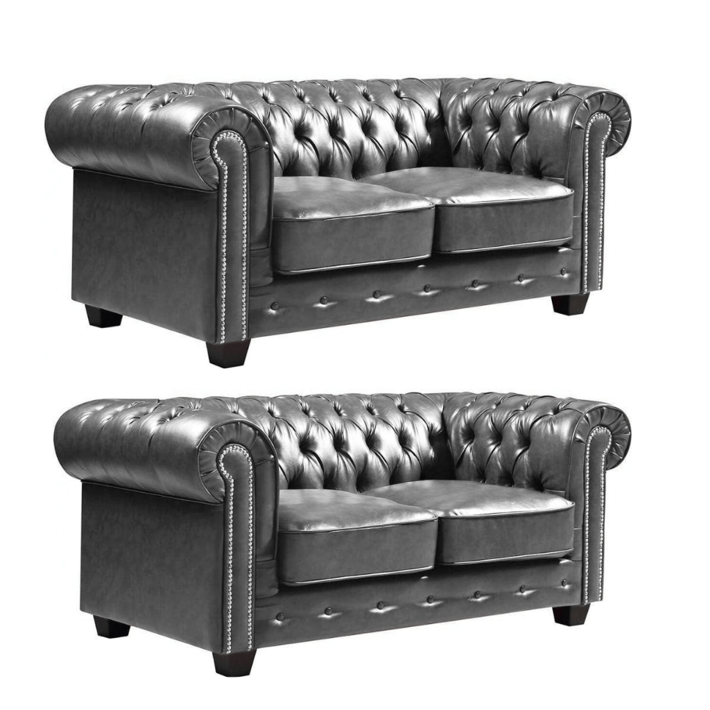 Chesterfield Grey Leather Antique 2+2 Seater Sofa Set - Furniture Instore