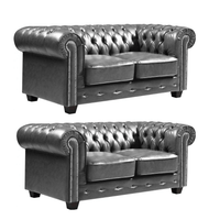 Chesterfield Grey Leather Antique 2+2 Seater Sofa Set