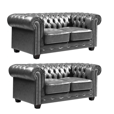 Chesterfield Grey Leather Antique 2+2 Seater Sofa Set