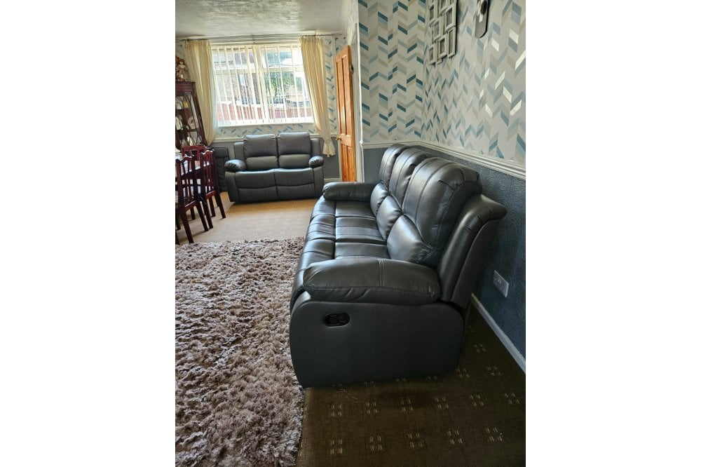 Valencia Grey Leather Manual Recliner 3+3 Seater Sofa Set