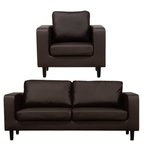 Box Brown Leather 3+1 Seater Sofa Set