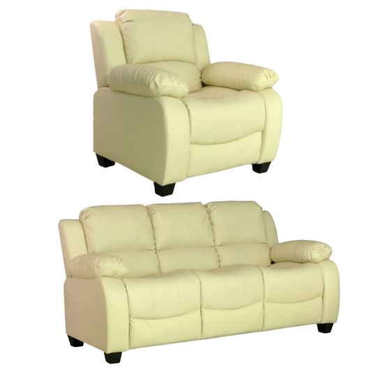 Valerie Cream Leather Modern 3+1 Seater Sofa Set