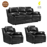Valencia Genuine Black Leather 3+1+1 Seater Electric Power Recliner Sofa Set - Furniture Instore