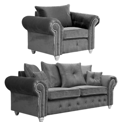 Olympia Grey Fabric Velvet 3+1 Seater Sofa Set