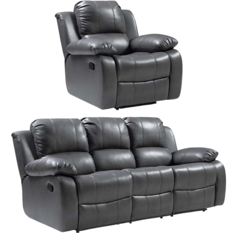 Valencia Grey Leather Manual Recliner 3+1 Seater Sofa Set - Furniture Instore