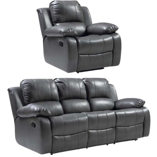 Valencia Grey Leather Manual Recliner 3+1 Seater Sofa Set
