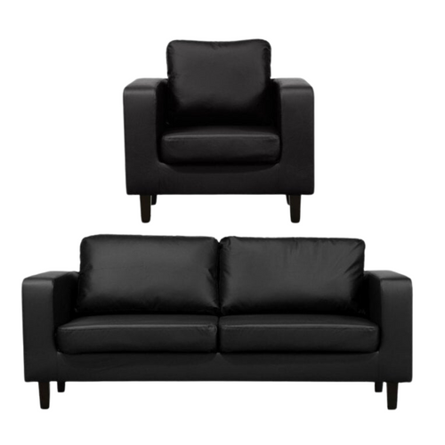 Box Black Leather 3+1 Seater Sofa Set