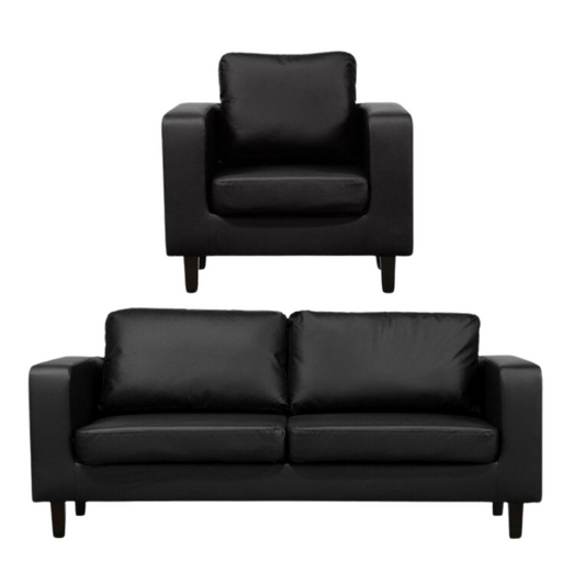 Box Black Leather 3+1 Seater Sofa Set