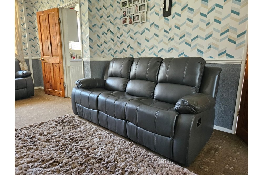 Valencia Grey Leather Manual Recliner 3+3 Seater Sofa Set
