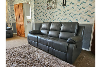 Valencia Grey Leather Manual Recliner 3+3 Seater Sofa Set