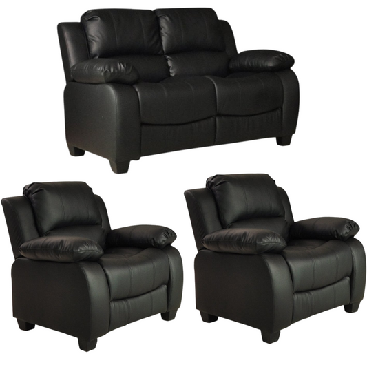 Valerie Black Leather Modern 2+1+1 Seater Sofa Set
