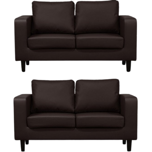 Box Brown Leather 2+2 Seater Sofa Set
