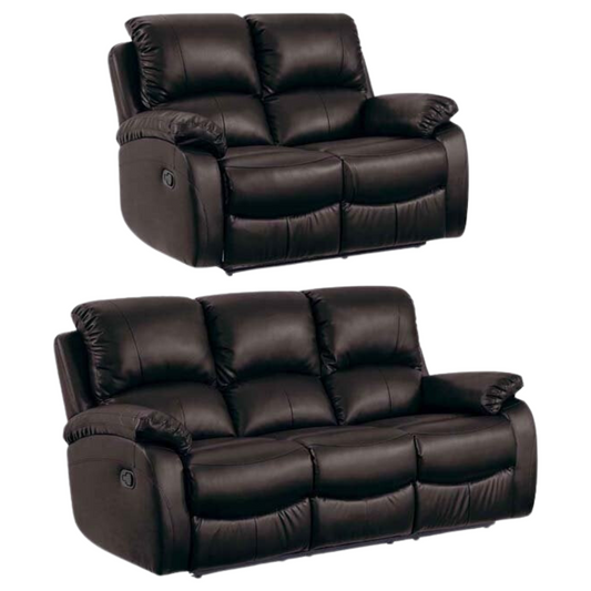 Roma Brown Leather Manual Recliner 3+2 Seater Sofa Set