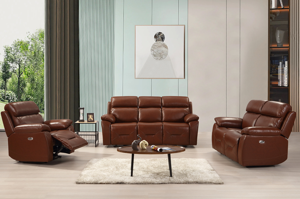 Renato Genuine Leather Tan Electric Power Recliner 3+2+1 Seater Sofa Set