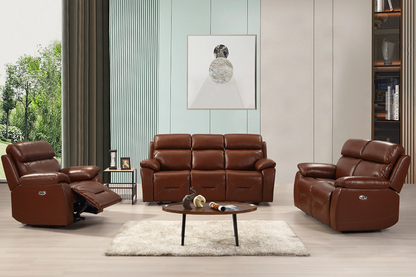 Renato Genuine Leather Tan Electric Power Recliner 3+2+1 Seater Sofa Set