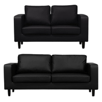 Box Black Leather 3+2 Seater Sofa Set