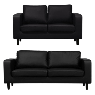 Box Black Leather 3+2 Seater Sofa Set