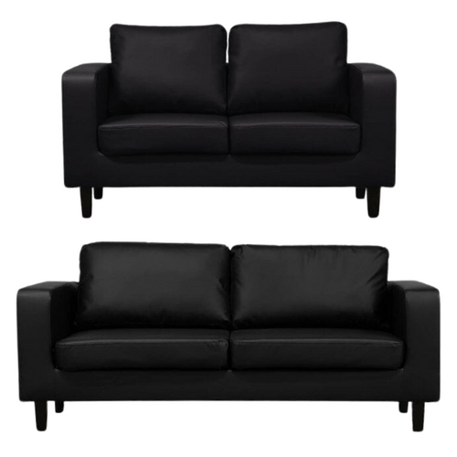 Box Black Leather 3+2 Seater Sofa Set