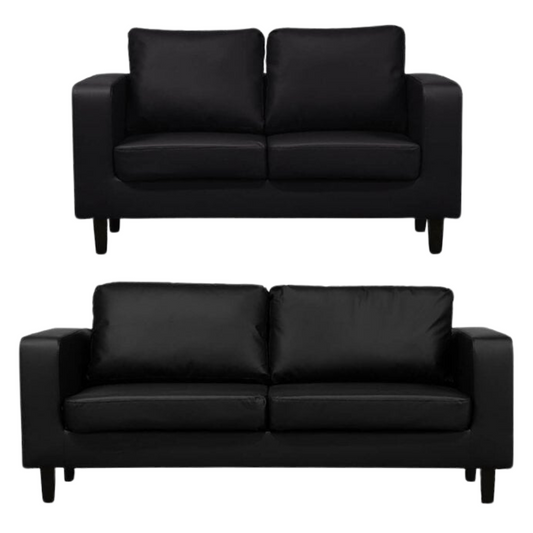 Box Black Leather 3+2 Seater Sofa Set