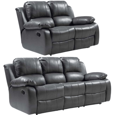 Valencia Grey Leather Manual Recliner 3+2 Seater Sofa Set