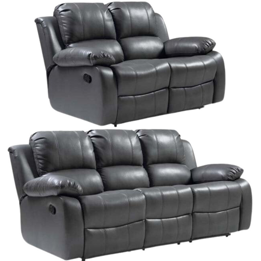 Grey leather recliner sofa 3+2 set on a white background