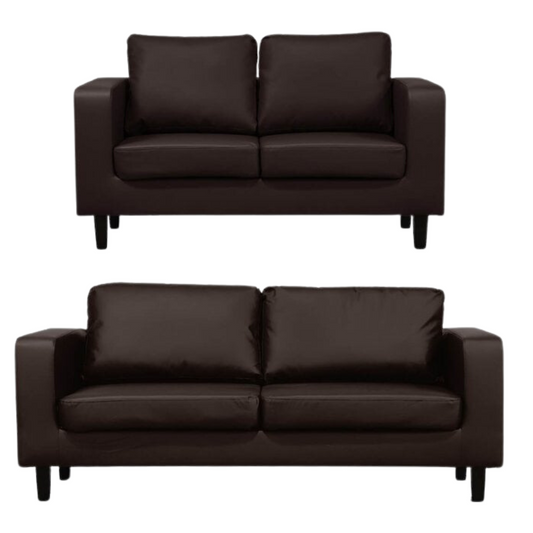 Box Brown Leather 3+2 Seater Sofa Set