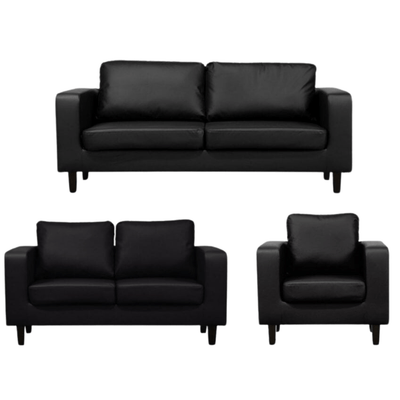 Box Black Leather 3+2+1 Seater Sofa Set