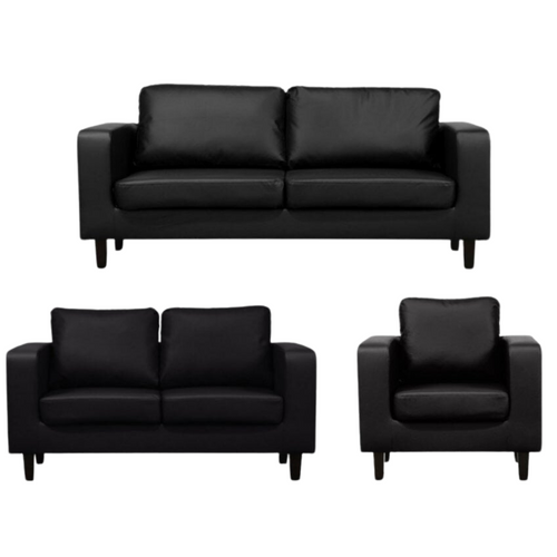 Box Black Leather 3+2+1 Seater Sofa Set