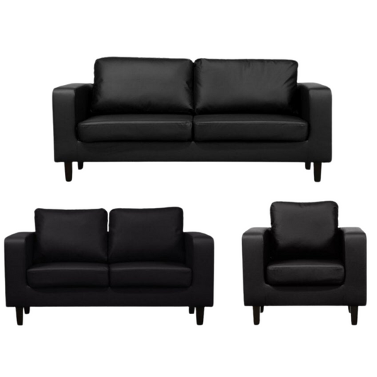 Box Black Leather 3+2+1 Seater Sofa Set