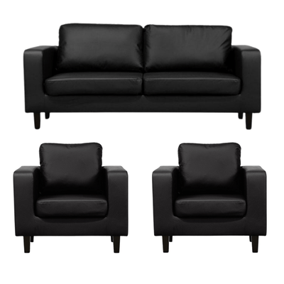 Box Black Leather 3+1+1 Seater Sofa Set