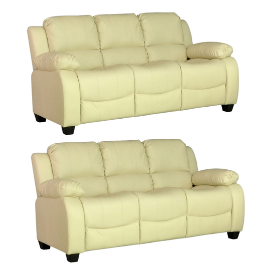 Valerie Cream Leather Modern 3+3 Seater Sofa Set