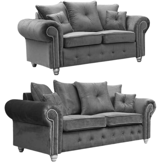 Olympia Grey Fabric Velvet 3+2 Seater Sofa Set