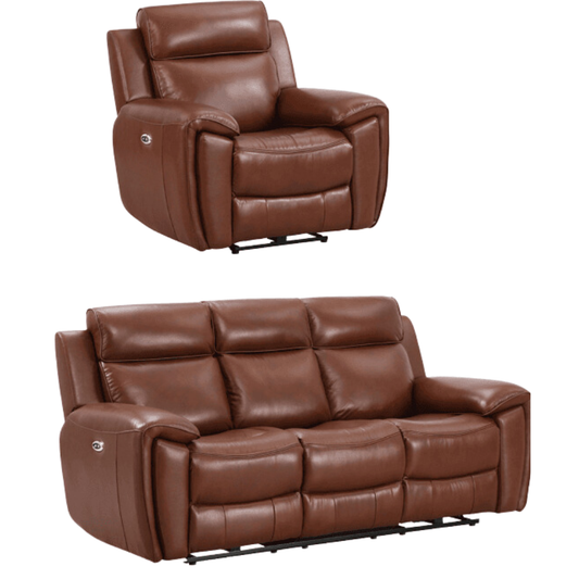 Annecy Genuine Leather Tan Electric Power Recliner 3+1 Seater Sofa Set
