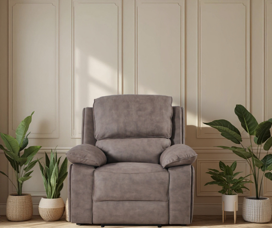 Maple Brown Suede Fabric Electric Recliner 3+2+1 Seater Sofa Set