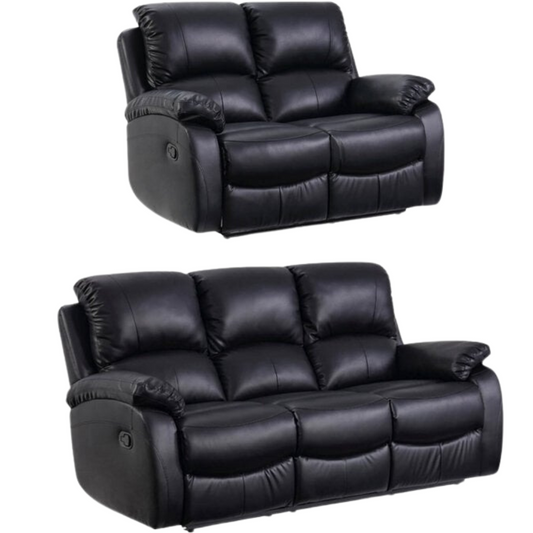 Roma Black Leather Manual Recliner 3+2 Seater  Sofa Set