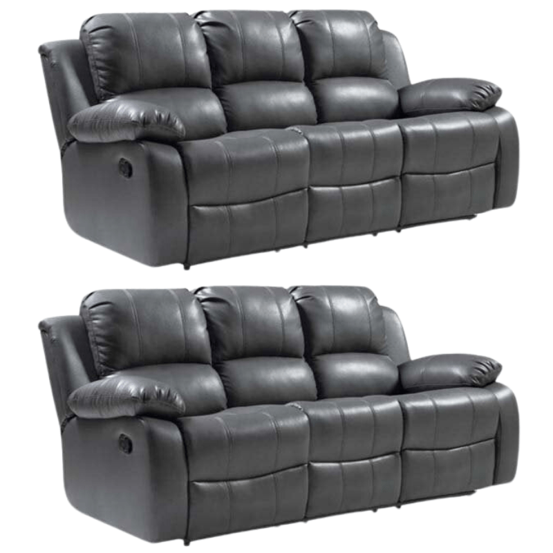 Valencia Grey Leather Manual Recliner 3+3 Seater Sofa Set - Furniture Instore