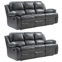 Valencia Grey Leather Manual Recliner 3+3 Seater Sofa Set
