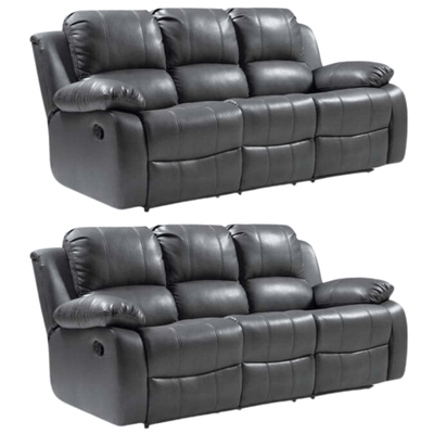 Valencia Grey Leather Manual Recliner 3+3 Seater Sofa Set