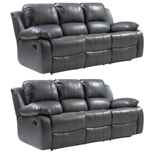 Two grey reclining sofas on a white background