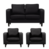 Box Black Leather 2+1+1 Seater Sofa Set